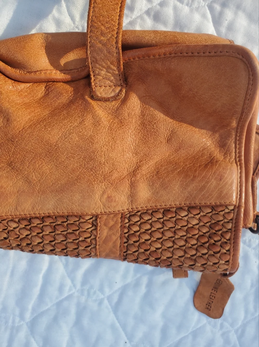 Tan Woven Leather Crossbody Bag - Passport To India - Picture 3 of 9